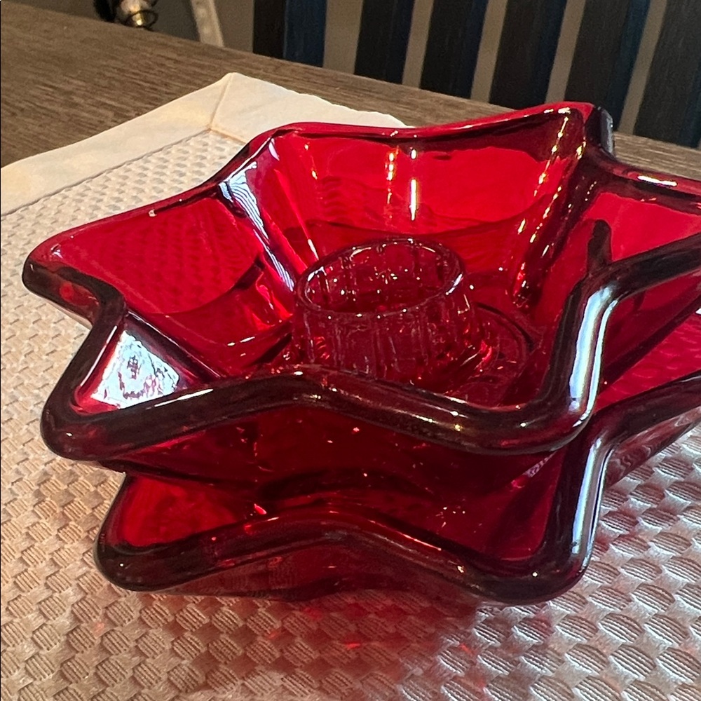 Red Star-Shaped Indiana Glass Candle Holders